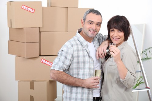 Packed moving boxes ready for flat removals in Limehouse